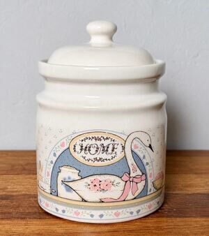 Vintage 1980s Upland Silver & Cutlery Swan Canister HOME Ceramic Cottagecore